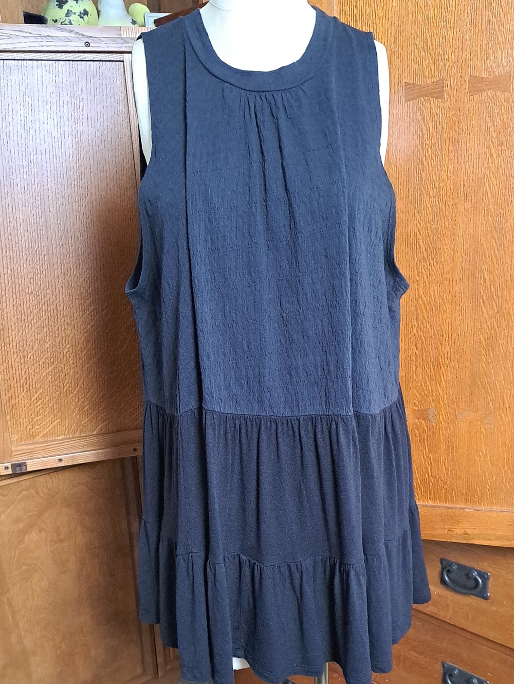 Free People Right On Time Tunic Large Black Charcoal Tiered Open Back Tie Boho